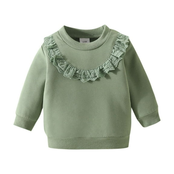 Annhoo Toddler Baby Girl Clothes Lace Ruffle Long Sleeve Crew Neck Pullovers Casual Infant Newborn Sweatshirt 3-18 Months