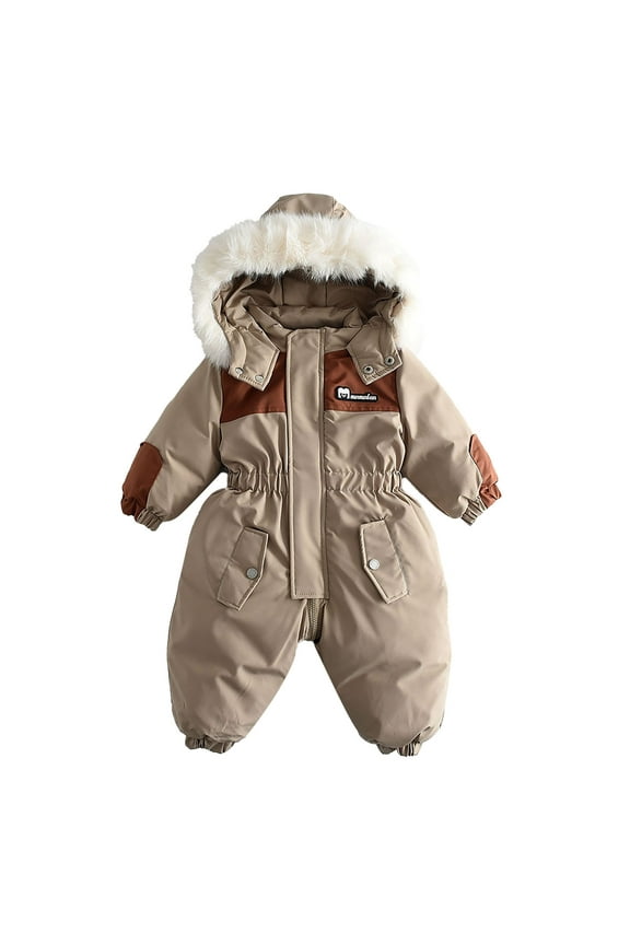 Toddler Baby Winter Rompers 1-4 Years Trendy Full-Zip Hooded Jumpsuits with Pockets Casual Thick Warm Coats for Girls Boys