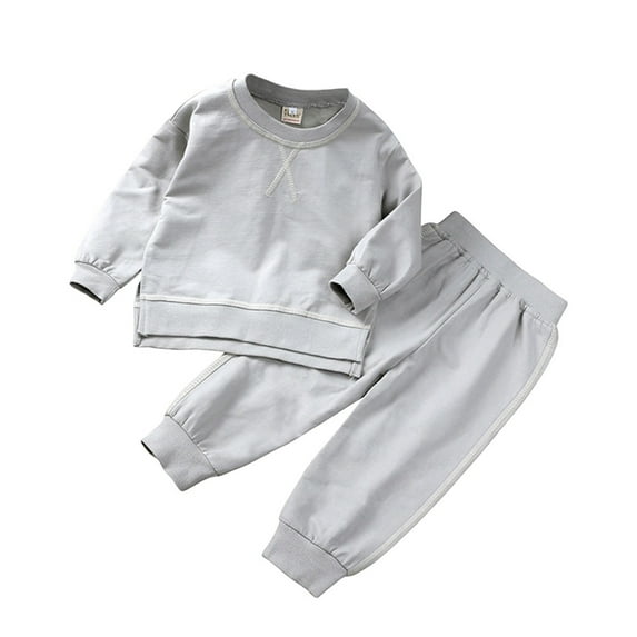 Annhoo Toddler Boys Girls Sweatsuits Fall Casual Long Sleeve Crewneck Side Slit Pullover Tops with Sweatpants Kids Tracksuits