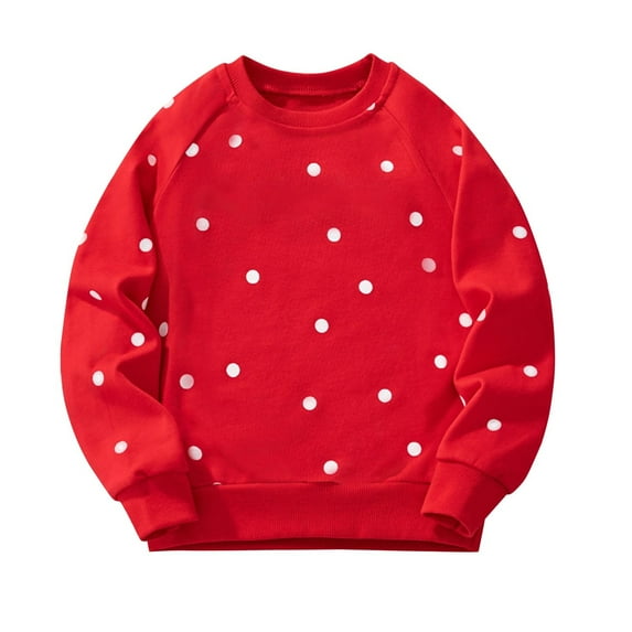 Annhoo Toddler Child Tops Cotton Long Sleeve Dots Printed Crew Neck Sweatshirt Comfy Warm Baby Girl Clothes 3-8 Years