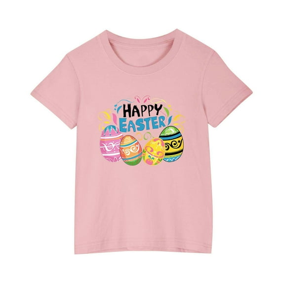 Annhoo Toddler Easter Tops Unisex Cotton Crewneck Print Graphic Boys Girls Short Sleeve Shirts Casual Clothes