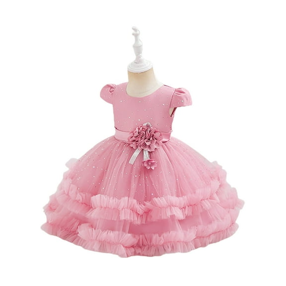 Annhoo Toddler Flower Baby Girls Dress Cap Sleeve Embroidered Tulle Formal Wedding Dress Birthday Party Princess Dresses