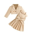 thumbnail image 1 of Annhoo Toddler Girls Fall Clothes Long Sleeve Button Front Crop Jackets and Spaghetti Strap Sleeveless Dress 2 Piece Outfits, 1 of 8