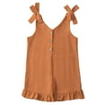 thumbnail image 1 of Annhoo Toddler Girls Jumpsuit Button Front Adjustable Tie-Up Strap Sleeveless Short Rompers Summer Ruffle Hem Clothes, 1 of 8