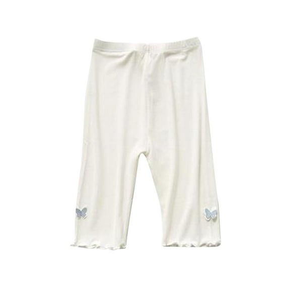 Annhoo Toddler Girls Knee Length Leggings Cute Ruffle Trim Elastic Waist Bottomings for Under Dress Summer Lounge Shorts