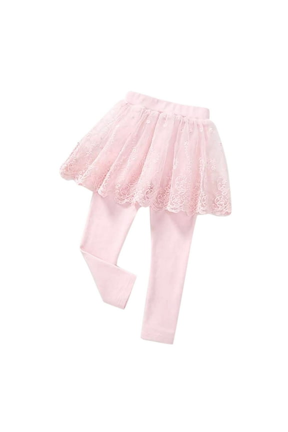 Toddler Girls Leggings with Skirts Cute Elastic Waist Lace Flower Skorts Pants Baby Cotton Full Length Pantskirt