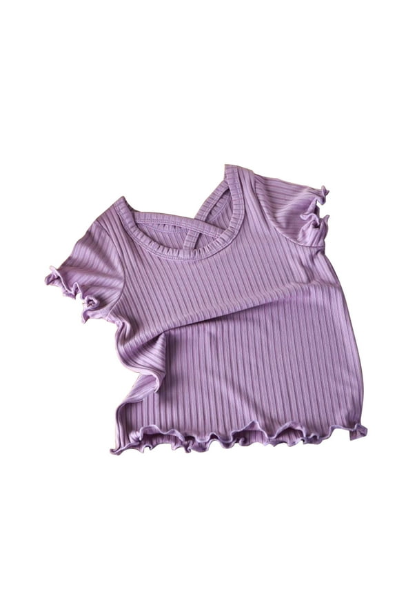 Toddler Girls Summer T Shirts Ruffle Short Sleeve Round Neck Tops Casual Comfy Knitted Pullover Blouses