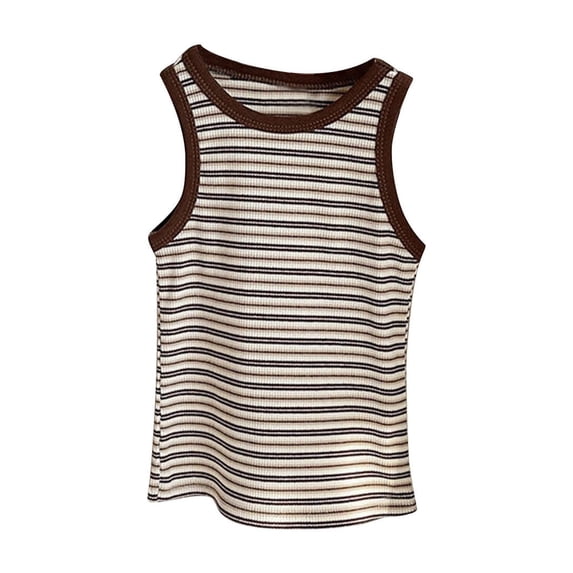 Annhoo Toddler Girls Summer Tank Tops Cotton Crew Neck Striped Sleeveless Shirts Cute Solid Soft Blouses 1-9 Years