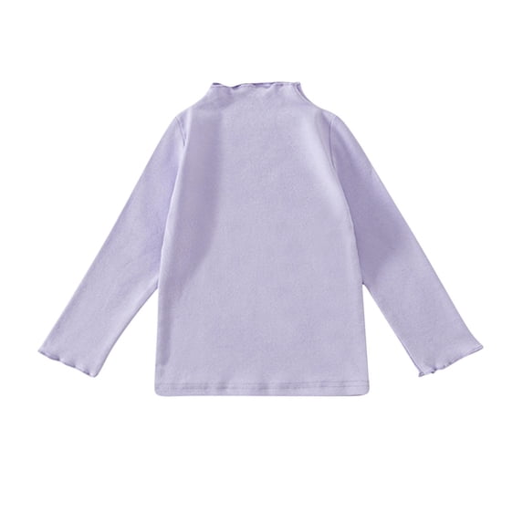 Annhoo Toddler Girls Tops Casual Mock Neck Cotton Ruffle Long Sleeve Pullover Solid Color Cute Kids Baby Clothes 1-10 Years