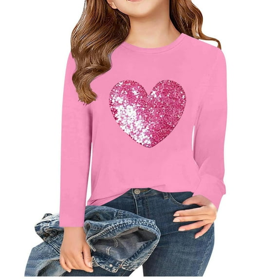 Annhoo Toddler Girls Tops Long Sleeve Crewneck Casual Pullover Valentine's Day Print Shirts Fashion Cute Clothes