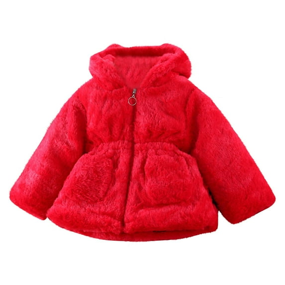 Annhoo Toddler Girls Winter Plush Jackets Full Zipper Long Sleeves Warm Coats Baby Cute Ears Hooded Outwears