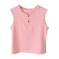 thumbnail image 1 of Annhoo Toddler Kids Summer Tank Tops Cotton Crew Neck Button Sleeveless Shirts Cute Solid Girls Blouses 1-9 Years, 1 of 3