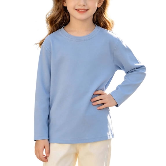 Annhoo Toddler Long Sleeve Tops Casual Crew Neck Solid Color Loose Shirts Cute Kids School Fall Basic Pullover
