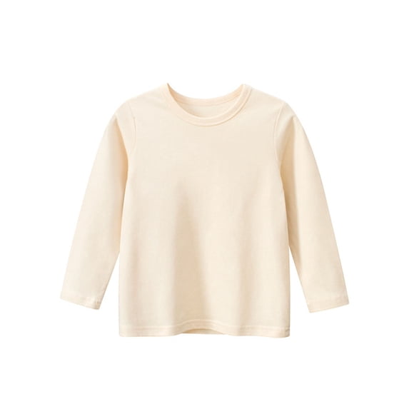 Annhoo Toddler Shirts Cotton Comfortable Solid Color Crewneck Long Sleeve Tops Boys Girls Basic Clothes