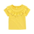 thumbnail image 1 of Annhoo Toddler Unisex Shirt Girls Ruffled Decor Solid Color Crewneck Short Sleeve Tops Cotton Cute Kids Clothes, 1 of 9