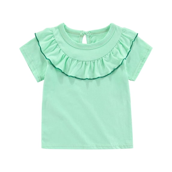 Annhoo Toddler Unisex Shirt Girls Ruffled Decor Solid Color Crewneck Short Sleeve Tops Cotton Cute Kids Clothes