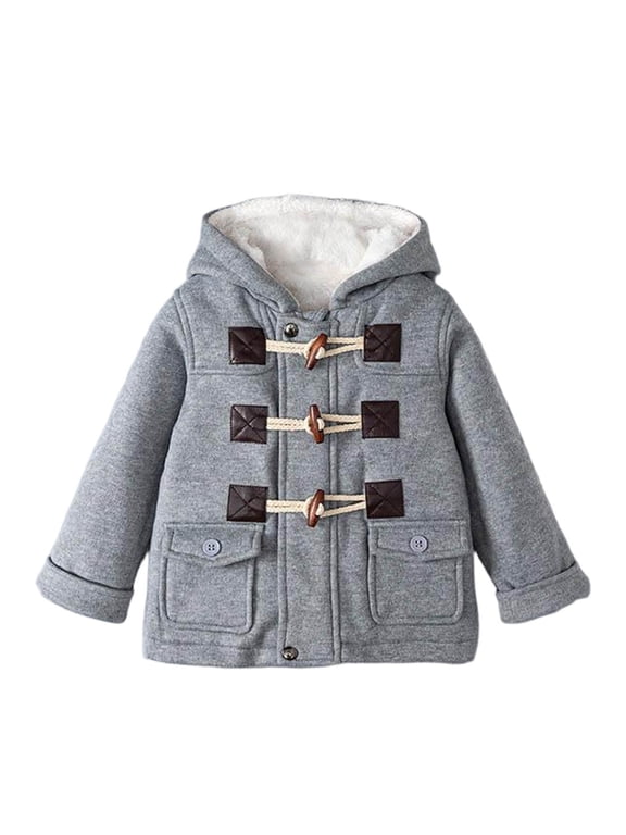 Toddler Winter Heavyweight Hooded Coat Boys Girls Fleece Lined Toggle-Button Warm Jacket with Pockets