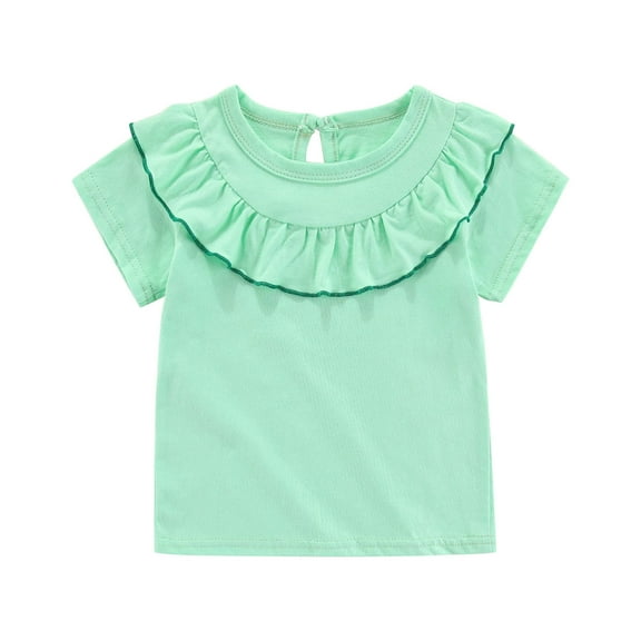 Annhoo Tops for Toddler Girls Ruffle Crew Neck Short Sleeve Blouses Cute Solid Breathable Trendy Shirts 1-5 Years