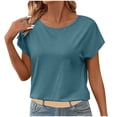 thumbnail image 1 of Annhoo Tops for Women Dressy Casual Solid Color Crewneck Cutout Loose Short Sleeve Shirts Trendy Clothes, 1 of 9