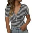 thumbnail image 1 of Annhoo Tops for Women Summer Casual Striped Button V Neck Short Sleeve Shirts Lightweight Comfy Casual Blouses, 1 of 8