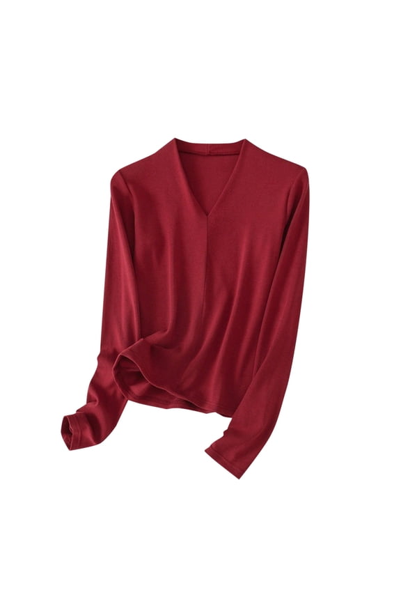 Tops for Women V Neck Long Sleeve Undershirts Fashion Basic Shirts Solid Color Casual Breathable Pullover Blouses
