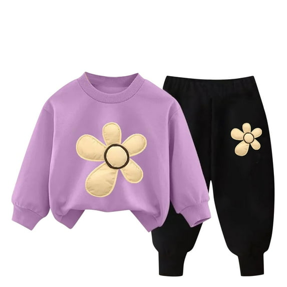 Annhoo Tracksuits for Kids Girl Boy Cute Floral Print Outfits Long Sleeve Pullover Sweatshirt Sweatpants Fuzzy Sweatsuits