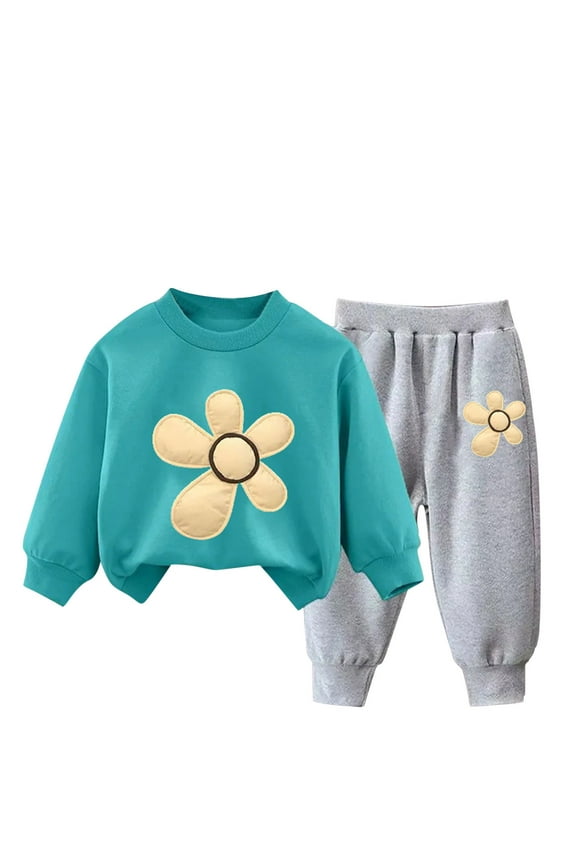 Tracksuits for Kids Girl Boy Cute Floral Print Outfits Long Sleeve Pullover Sweatshirt Sweatpants Fuzzy Sweatsuits