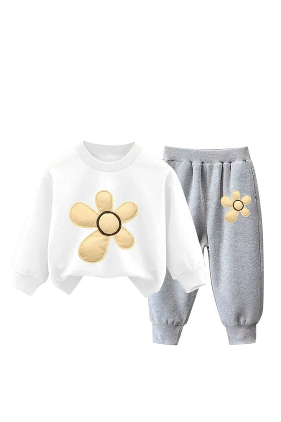 Tracksuits for Kids Girl Boy Cute Floral Print Outfits Long Sleeve Pullover Sweatshirt Sweatpants Fuzzy Sweatsuits