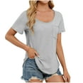 thumbnail image 1 of Annhoo Shirts for Women with Pocket Crew Neck Summer Short Sleeve Basic Tee Casual Loose Going out Tops, 1 of 8