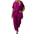 thumbnail image 1 of Annhoo Two Piece Sets for Women Casual Short Sleeve Round Neck Tops with Pants Plus Size Solid Color Outfits, 1 of 6