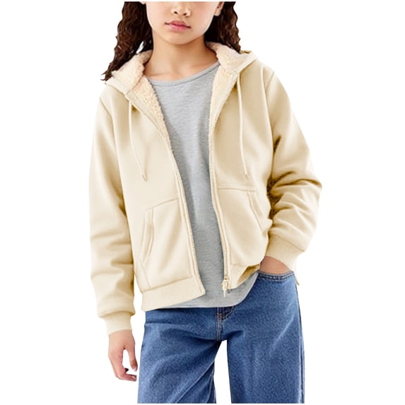 Annhoo Unisex Kids Fleece Jacket Fall Winter Warm Long Sleeves Zip Up Hooded Sweatshirt for Boys Girls Outwear Coats 9-14 Years