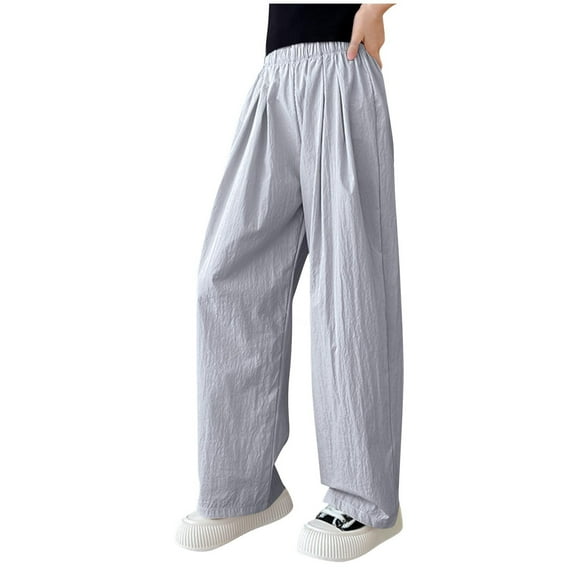 Annhoo Unisex Kids Pants Long High Waisted Solid Color Loose Lightweight Boys Girls Trouser Spring Summer Clothes