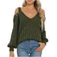 thumbnail image 1 of Annhoo V Neck Sweaters for Women Cold Shoulder Long Sleeve Cable Knitted Tops Fall Casual Going out Shirts, 1 of 3