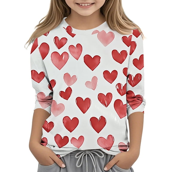 Annhoo Valentine's Day Shirts for Boy Girl Crewneck Print Graphic Block Color Long Sleeve Tops Comfortable Clothes