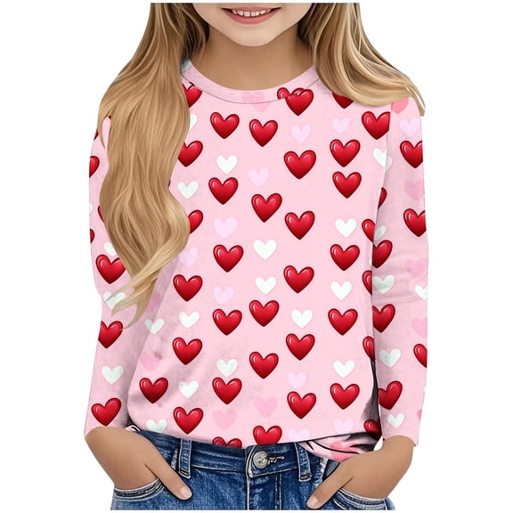 Annhoo Valentine's Day Tops Baby Kids Long Sleeve Crewneck Print Graphic Loose Unisex Blouse Trendy Cute Clothes