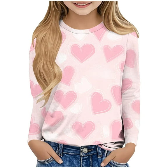 Annhoo Valentine's Day Tops Baby Kids Long Sleeve Crewneck Print Graphic Loose Unisex Blouse Trendy Cute Clothes