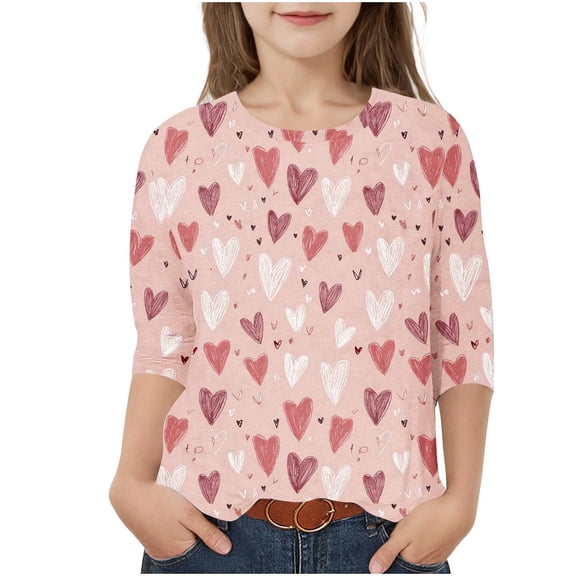 Annhoo Valentine's Day Tops Baby Kids Long Sleeve Crewneck Print Graphic Loose Unisex Blouse Trendy Cute Clothes