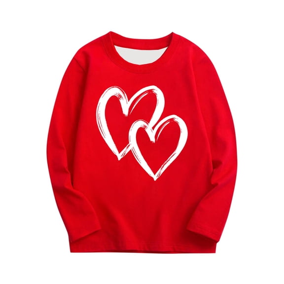 Annhoo Valentine's Day Tops for Kids Long Sleeve Round Neck Cute Print Graphic Shirts Breathable Clothes
