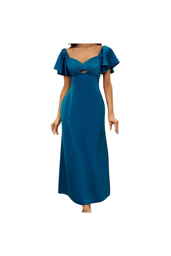 Wedding Guest Dresses for Women Short Sleeve V Neck Cutout Formal Dress Elegant Evening Party Midi Dress