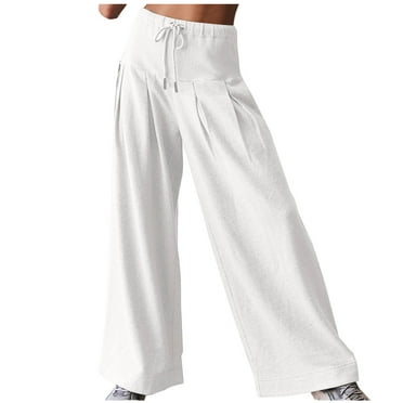 Annhoo Wide Leg Pants Women Casual Pleated High Waisted Flowy Palazzo Trousers Baggy Solid Color Sports Trousers