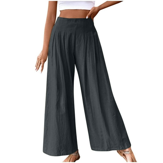 Annhoo Wide Leg Pants for Women High Waist Loose Pleated Palazzo Pants Flowy Beach Vacation Lounge Trousers