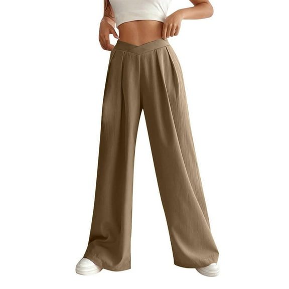Annhoo Wide Leg Pants for Women Pleated Work High Waisted Lounge Business Pants Going Out Flowy Trendy Trousers with Pockets