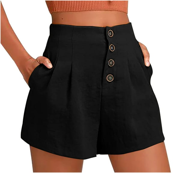 Annhoo Wide Leg Shorts for Women Summer Casual Button down High Waist Pleated Baggy Comfy Beach Vacation Shorts