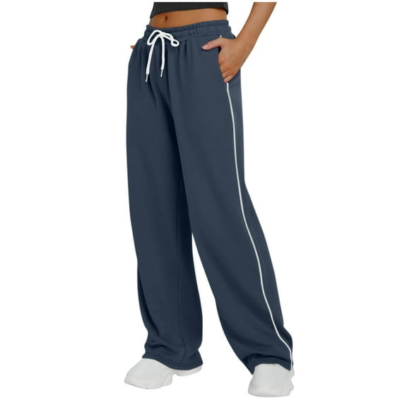 Annhoo Wide Leg Sweatpants Women Baggy Striped High Waisted Trousers Casual Drawstring Workout Joggers