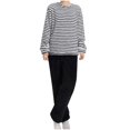 thumbnail image 1 of Annhoo Winter Flannel Outfits 2 Piece Fuzzy Warm Lounge Sets Long Sleeve Round Neck Striped Shirts with Trousers, 1 of 5
