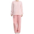 thumbnail image 1 of Annhoo Winter Flannel Outfits 2 Piece Fuzzy Warm Lounge Sets Long Sleeve Round Neck Striped Shirts with Trousers, 1 of 5
