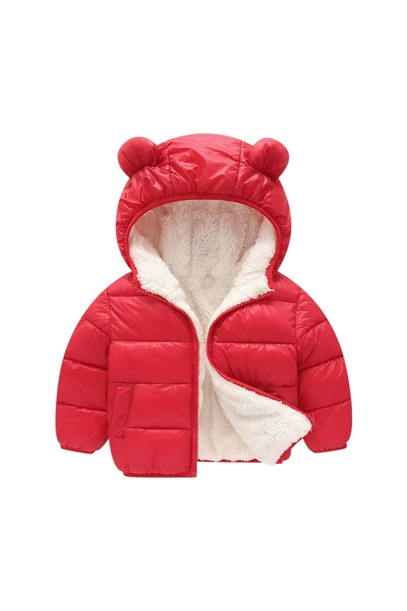 Winter Fleece Lined down Jacket for Toddler Girls Long Sleeve Zipper up Hooded Puffer Coats with Bear Ears