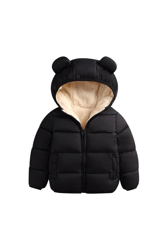 Winter Fleece Lined down Jacket for Toddler Girls Long Sleeve Zipper up Hooded Puffer Coats with Bear Ears