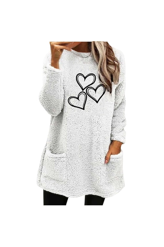 Winter Fleece Warm Tops for Women Cute Graphic Long Fuzzy Thickened Shirts Plus Size Long Sleeve Blouses