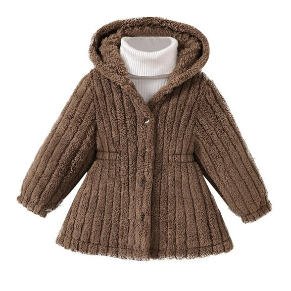Annhoo Winter Fuzzy Jackets for Girls Long Sleeve Button down Plush Hooded Coats Toddler Comfy Warm Outfits